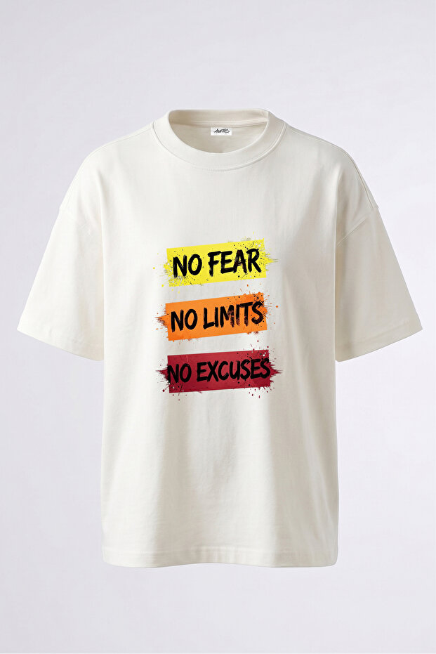 تي شيرت Grunge NoFear Limits ذو تصميم مطبوع على الظهر من القطن الأبيض كبير الحجم