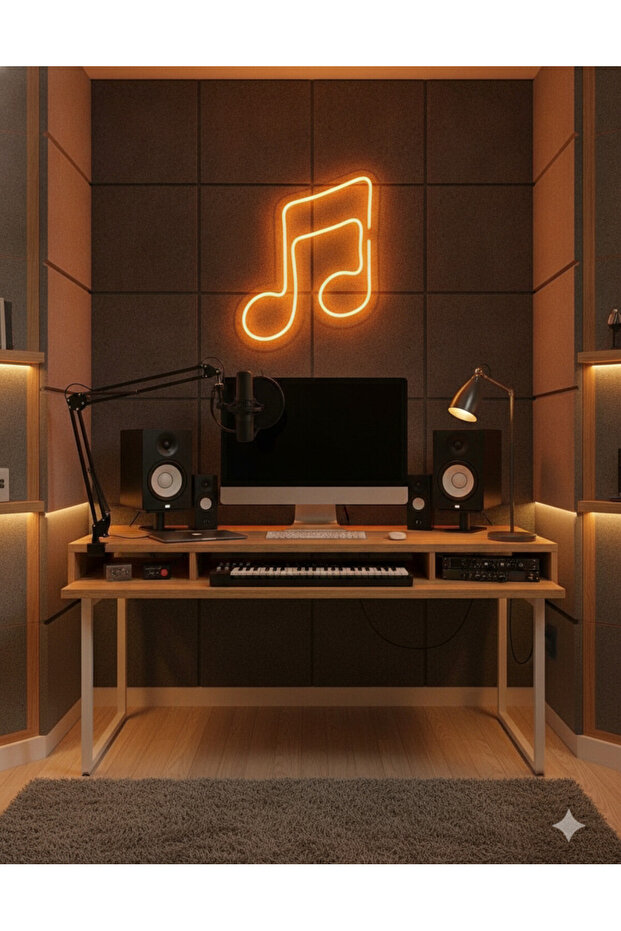 Amber Müzik Notası LED Neon Tablo | Aydınlatmalı Müzik Temalı Duvar Dekoru - 2