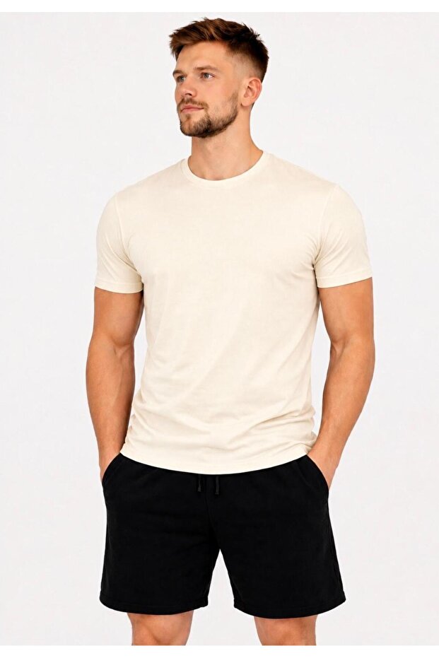 Men's Cream Cotton Lycra Single Jersey Short Sleeve-T-Shirt-D230