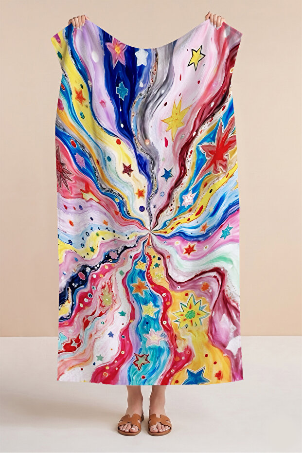 Colorful Starry Abstract Artistic Beach Towel - Galaxy-Inspired Pastel Quick-Dry Microfiber Towel