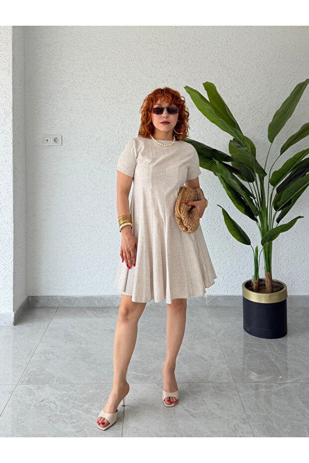 Trend Linen Short Sleeve Short Linen Dress