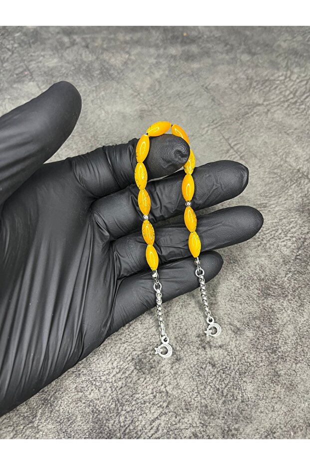 Zaza Gold Leaf Embroidered Powder Amber Prayer Beads