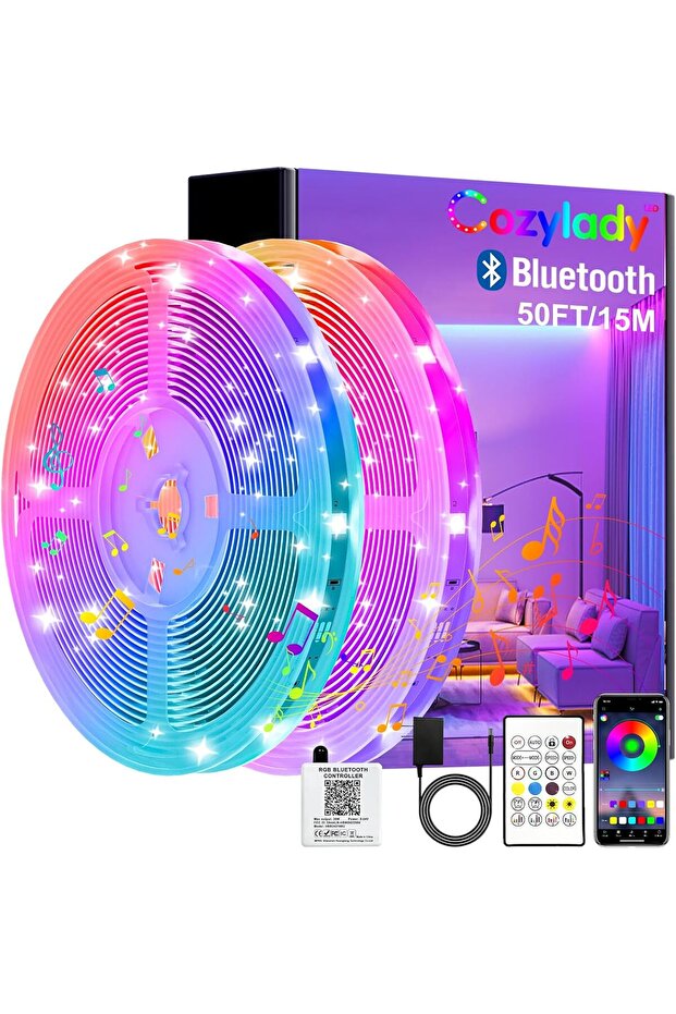 15m Smart LED Strip Lights - App Controlled RGB Music Sync LED Lights Strip