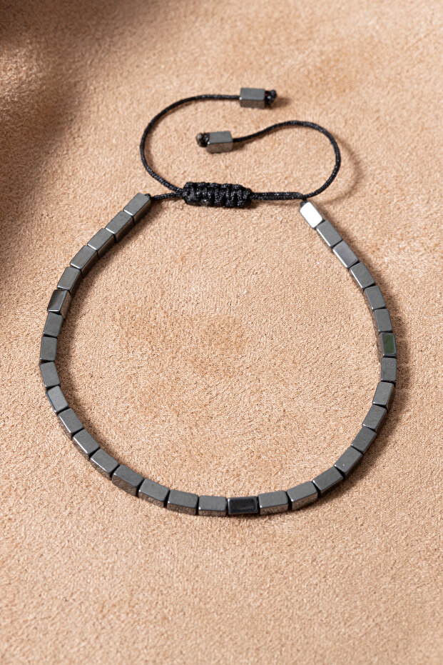 Rectangular Hematite Stone Adjustable Men's Bracelet - 3