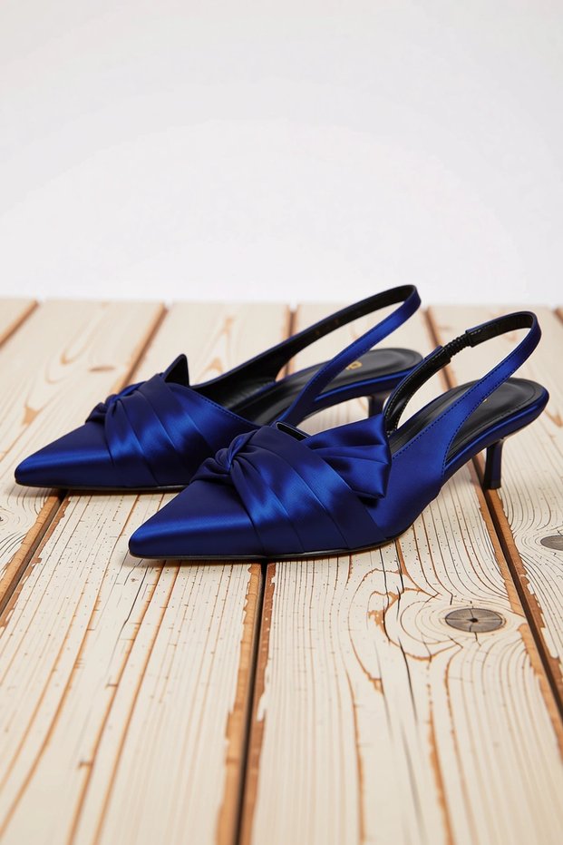 Women's Pointed Toe Satin Knot Detailed Kitten Heel Shoes Balanced Heel Daily Comfortable Modern