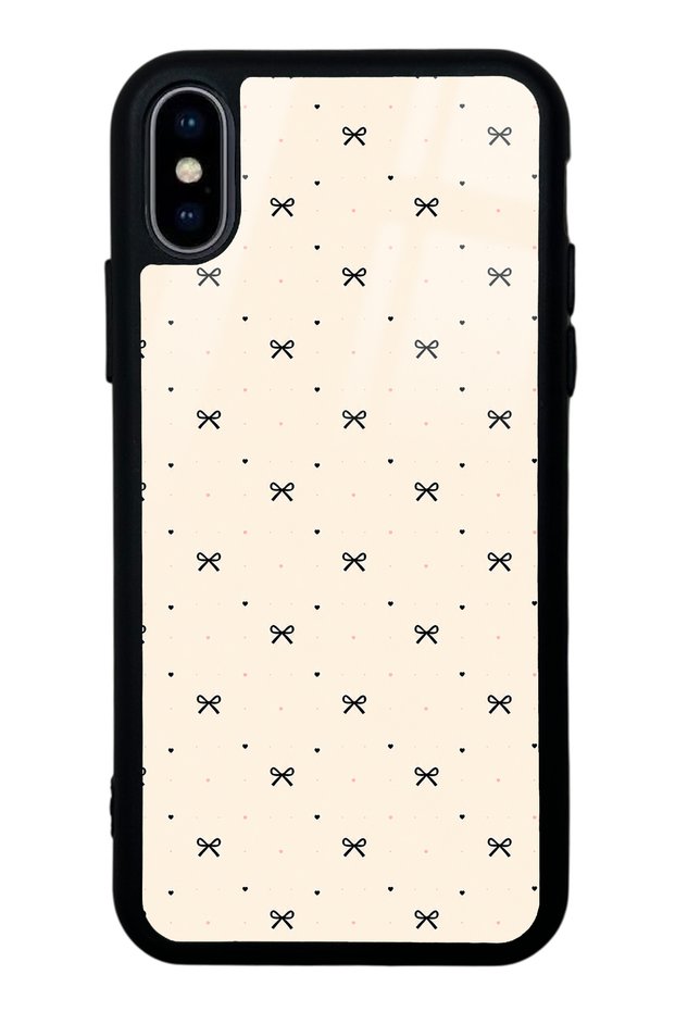 iPhone X - XS Beige Coquette Pattern Design Glossy Phone Case