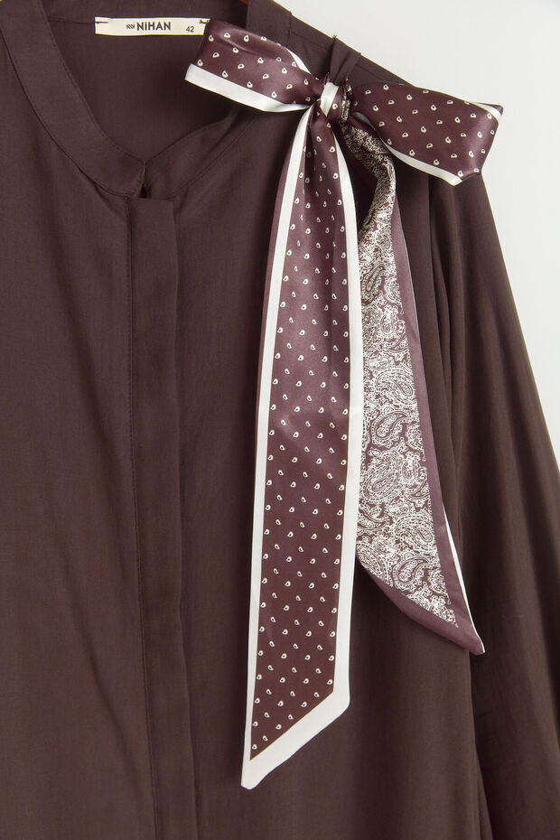 Plus Size Lyocell Robe with Scarf Detail - Brown