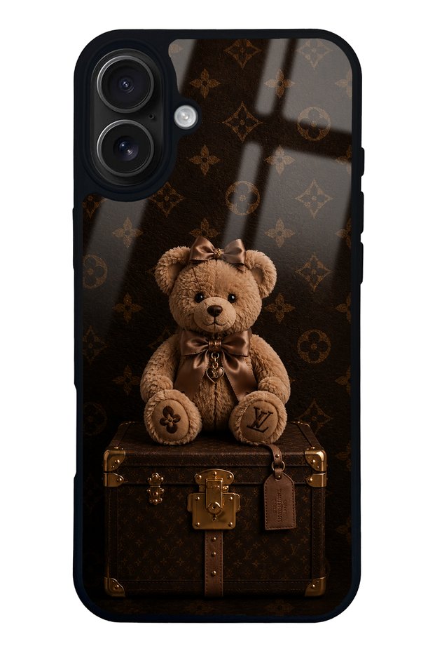 iPhone 16 Plus Luxury Brown Teddy Design Glossy Phone Case
