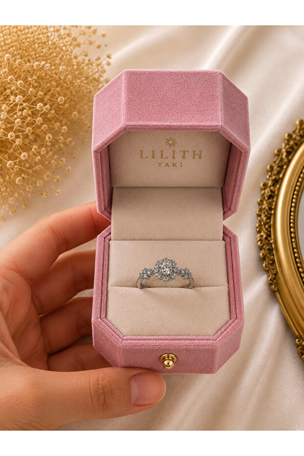 Silver Color Flower Design Women's Ring with Stones – Elegant and Sparkling Adjustable Model
