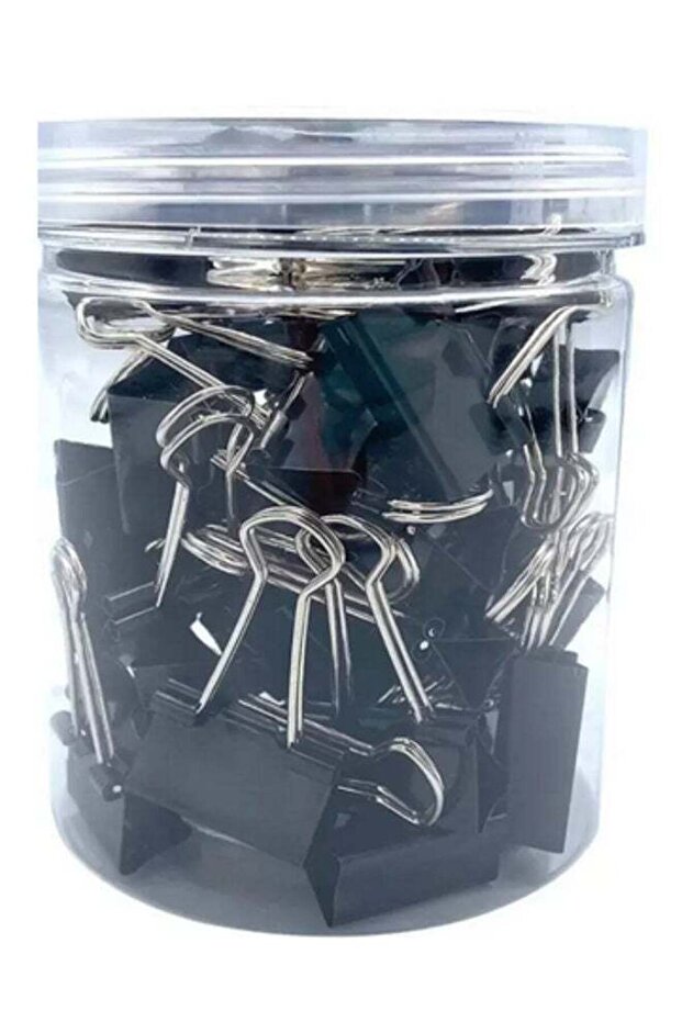 Heavy Duty Paper Binder Clips 32mm Black In Jar For Office Use- 24pcs
