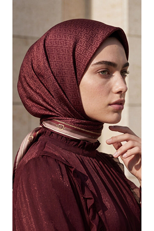 Crystal Scarf Belt Pattern Burgundy