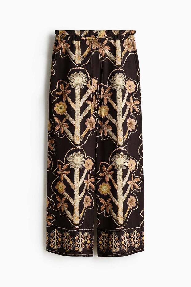 Floral-print twill trousers