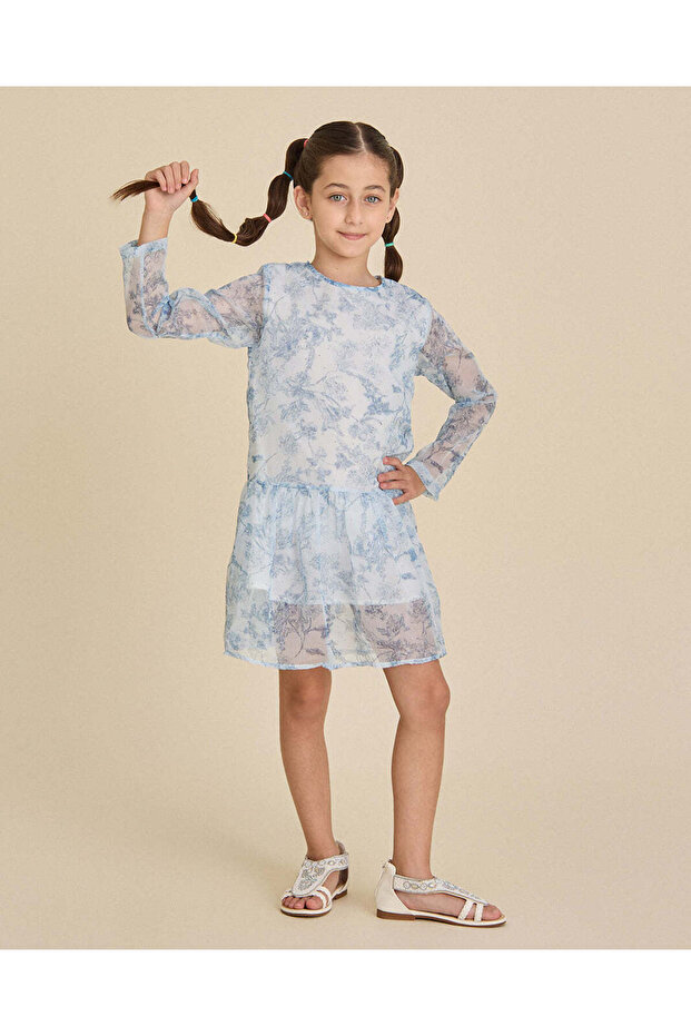 Girls Blue Printed Dress