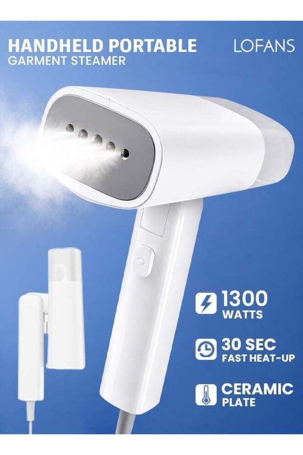 2 in 1 Garment Steamer 1300W Foldable Steam Iron with High Steam Volume, Handheld Portable Steamer Clothes GT306 Fold-White