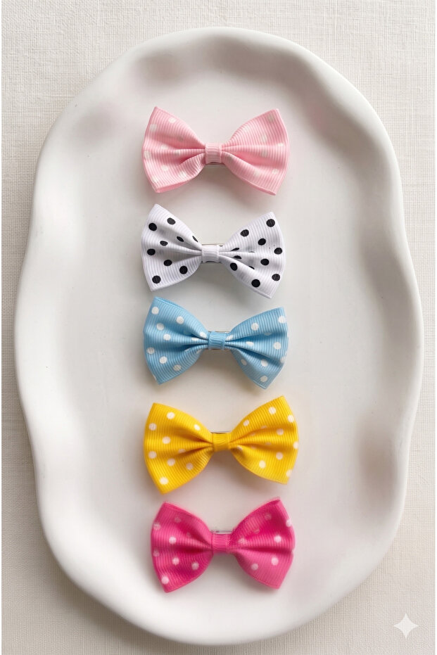 Special 5-Piece Polka Dot Bow Hairpin Set for Hairless and Low-Haired Babies