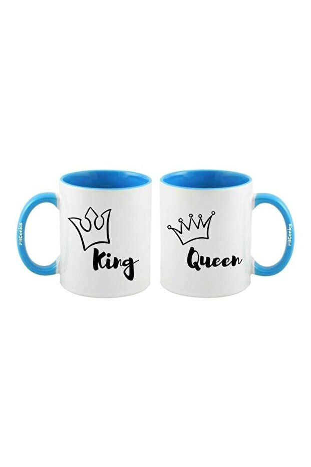 2-Piece King And Queen Printed Mug Blue/White/Black