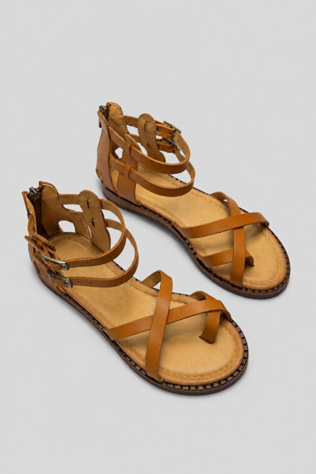 Women's Tan Genuine Leather Sandals - Size 35 42
