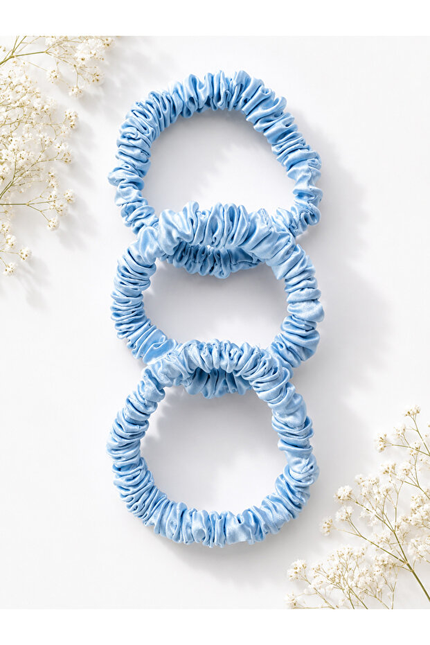 100% Pure Silk Thin (1 cm) Set of 3 Hair Clips (Sky Blue)