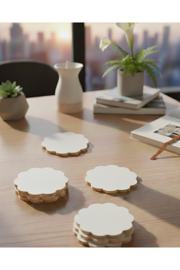 Set of 15 Wooden Daisy Coasters - Decorative Coffee Presentation (10X10 cm)