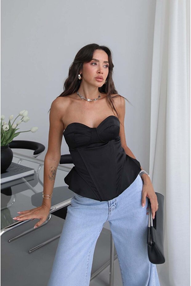 Black Underwire Satin Blouse