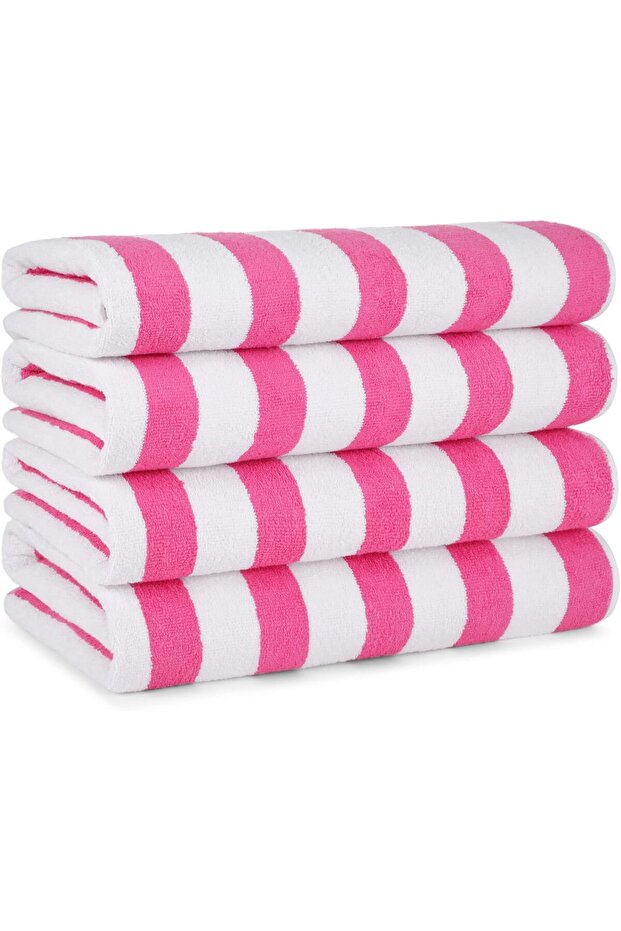 Arkwright Striped Beach Towels (30x60, 4 Pack) - 100% Cotton Perfect Pool Towels, Bath Towels (Pink)