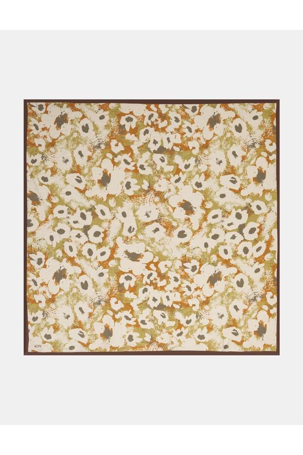 Mini Floral Pattern Viscose Scarf Coffee-Cream