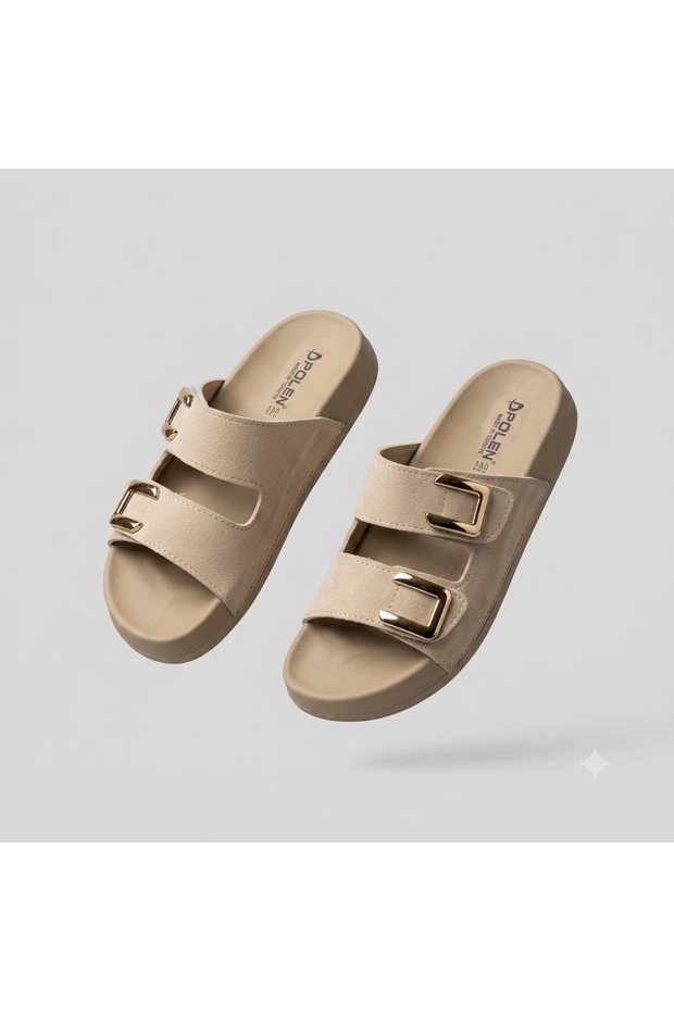 (Pollen) Velcro Very Comfortable Daily Women's Slippers Beige