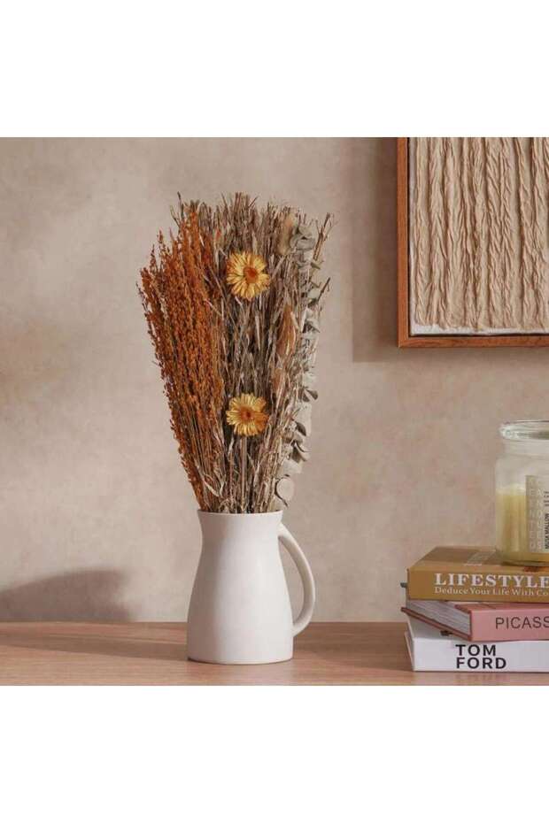 Spring Dried Flowers Arrangement in Ceramic Pot H37cm - Yellow