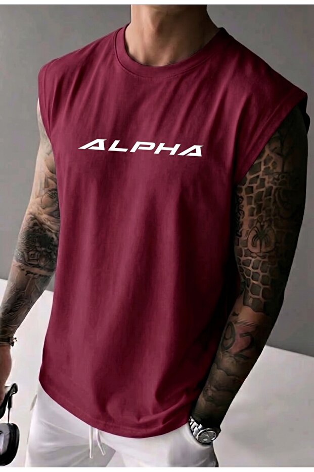 تي شيرت رجالي مطبوع عليه ALPHA بدون أكمام