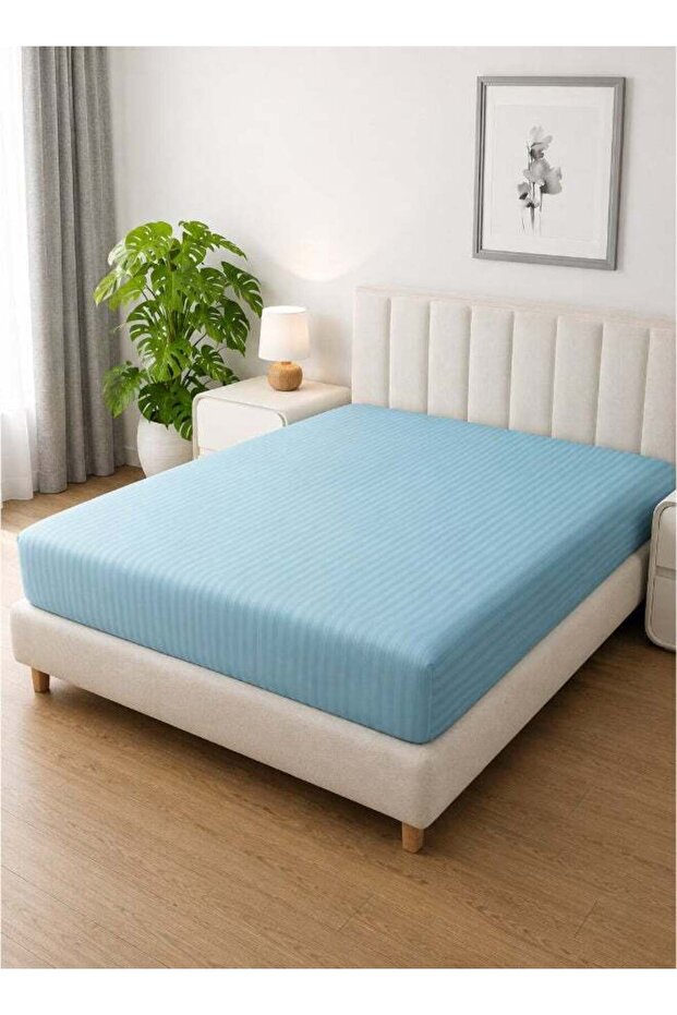 Deyarco Soft Comfort Stripe Microfiber Aqua Fitted Sheet Double 120x200cm