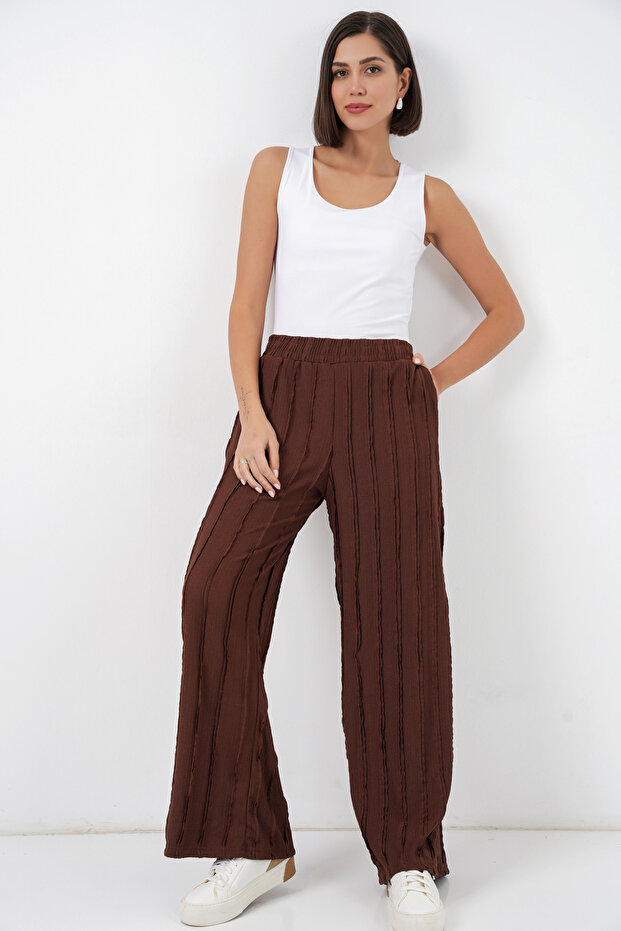 Women's Textured Stretch Knit Pants 1514 - Brown