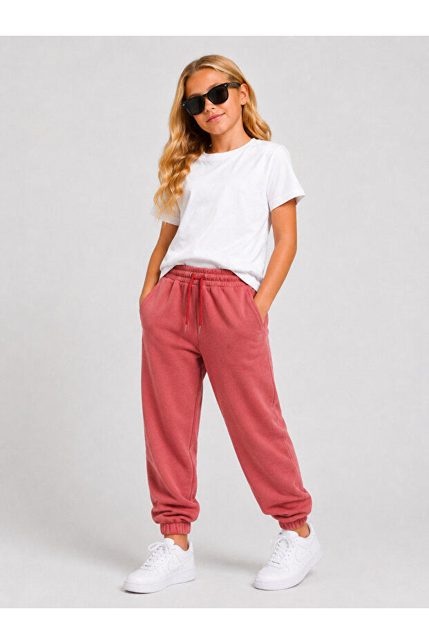 Girl's 3-Thread Ribbed Elastic Waist Comfortable Fit Sweatpants G2027-4