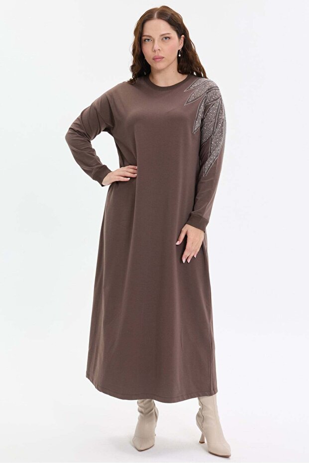 Stone Detailed Comfortable Fit Long Women's Dress