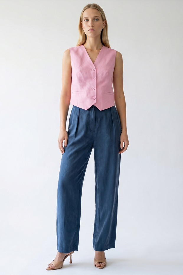 High Waist Pleated Zippered Regular Leg Trousers