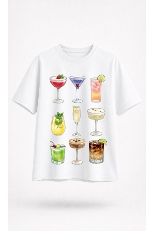 9-Pack Cocktail Collage Printed Oversize T-Shirt