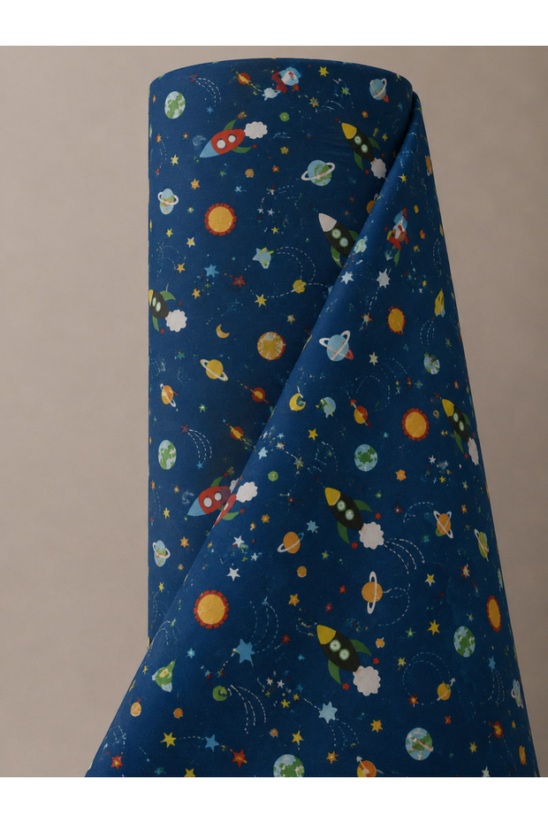 1 Roll (30 Meters) 100% Cotton Poplin Fabric Blue Galaxy Pattern (Width 240 cm)