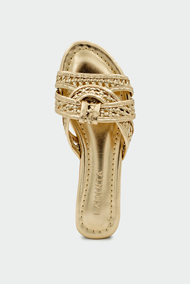 Ocean Asymmetrical Cut Women's Gold Flat Slippers