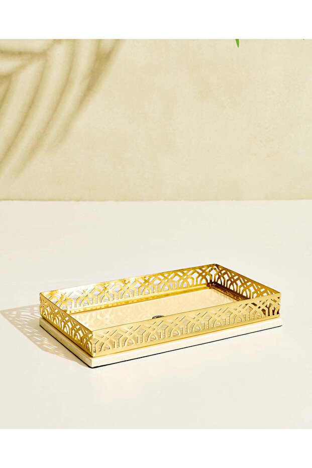 Gold Pearl Amenity Tray With Metal Base
