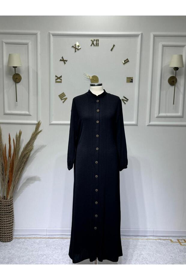 Women's New Season Ayrobin Fabric Buttoned Dress with Elastic Sleeves