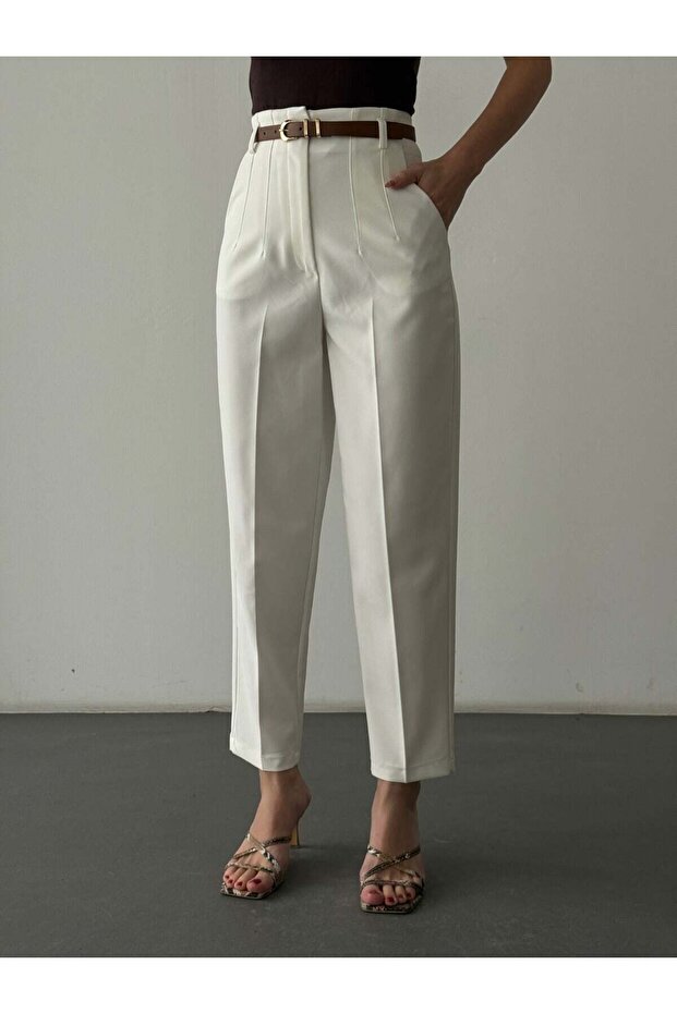 26Ypnt01612 Ecru Women's Trousers