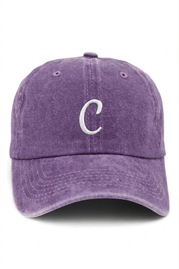 Purple Embroidered Washable Vintage Unisex Hat with Letter C