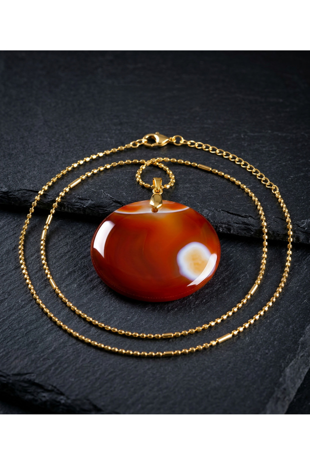 Large Carnelian Agate Pendant. Natural Agate Stone Necklace, Showy Jewelry, 55X42 mm