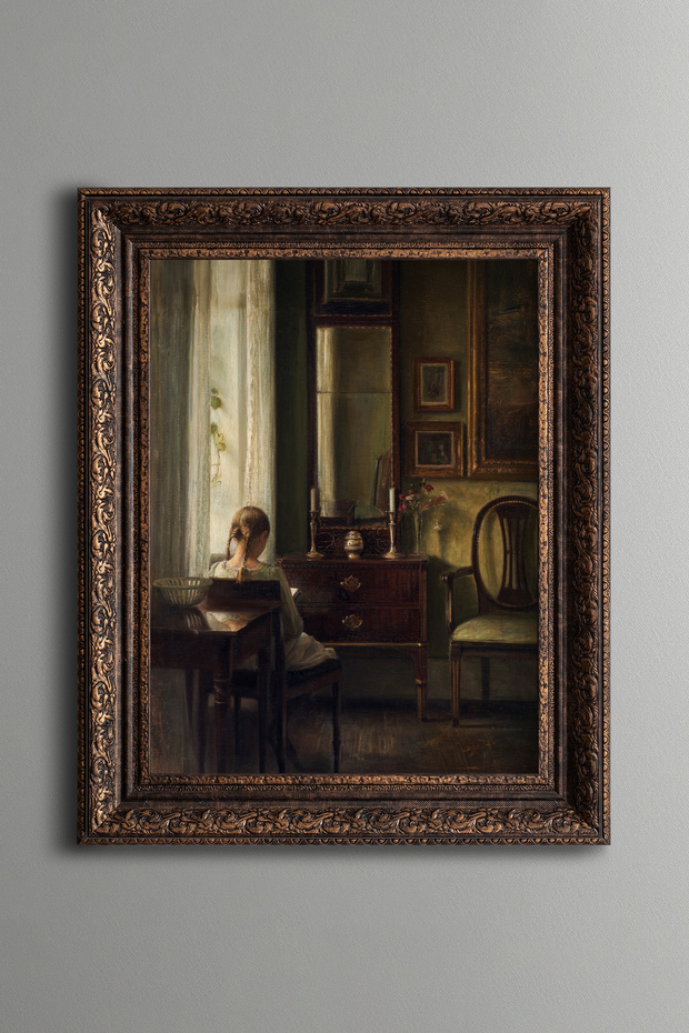 Girl Reading a Book - Vintage Patterned Painting - Thick Model