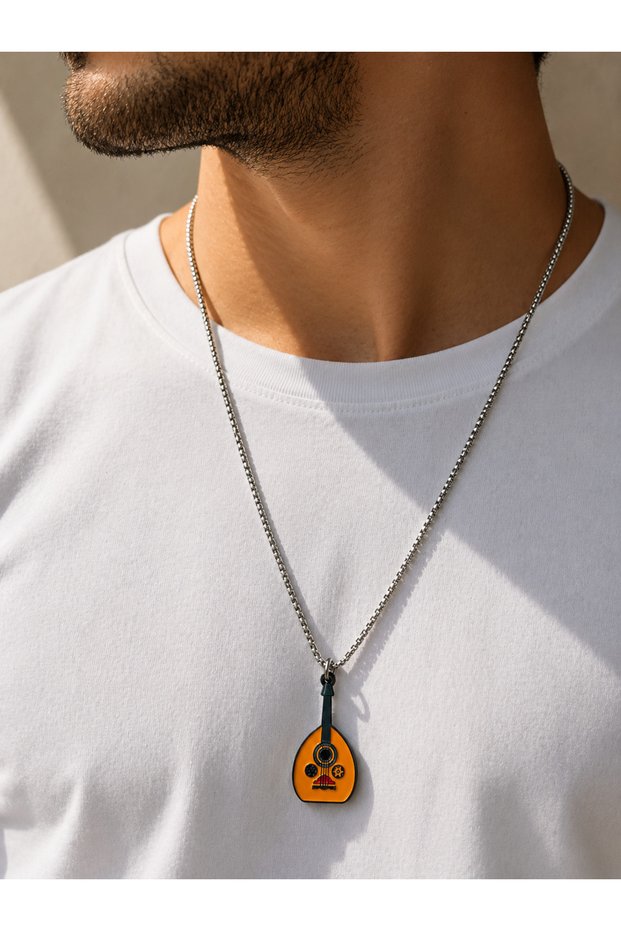 Ud Figured Necklace with Stainless Steel Chain 60 cm Unisex Music Necklace 5 × 2 cm