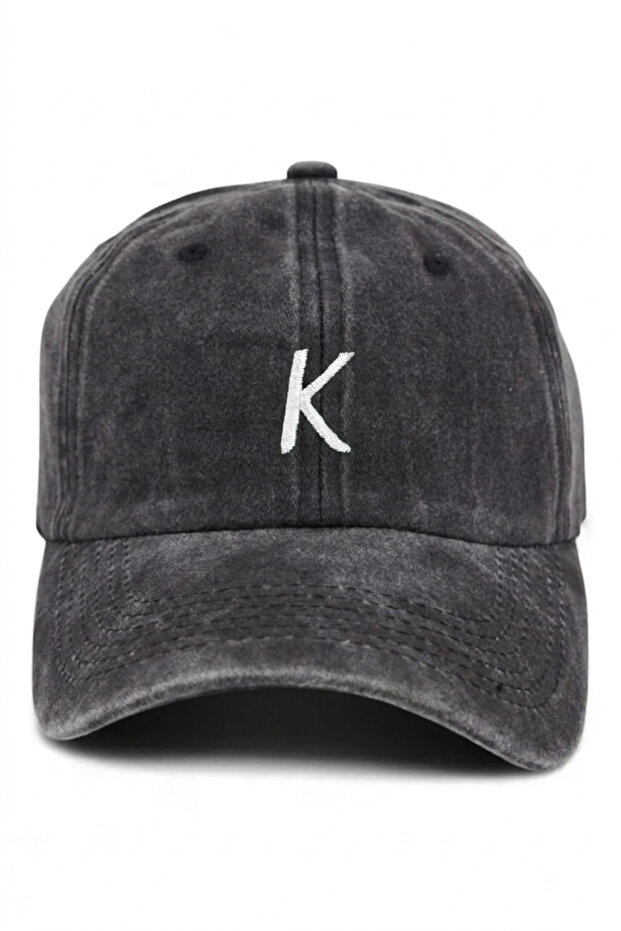 Black Embroidered Washable Vintage Unisex Hat with Letter K