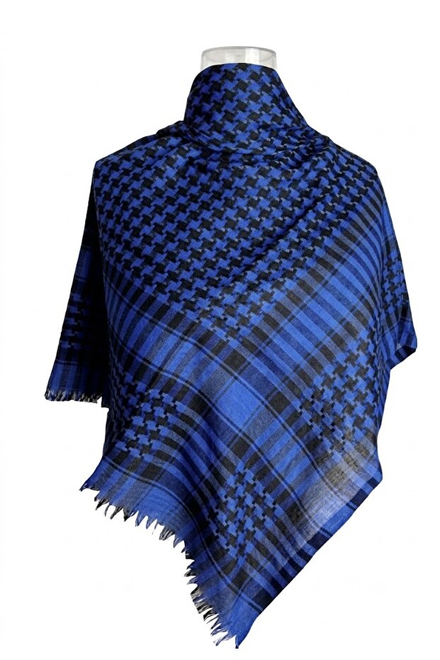 Cotton Puşi Cobalt Blue Authentic Kefiye Shawl Large Size