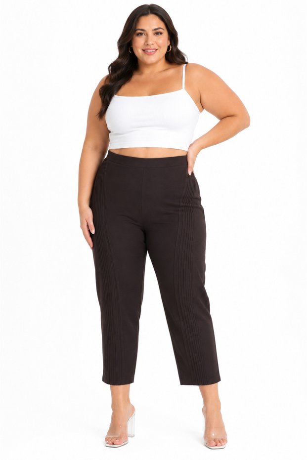 Plus Size Elastic High Waist Stripe Detailed Mom Women's Trousers
