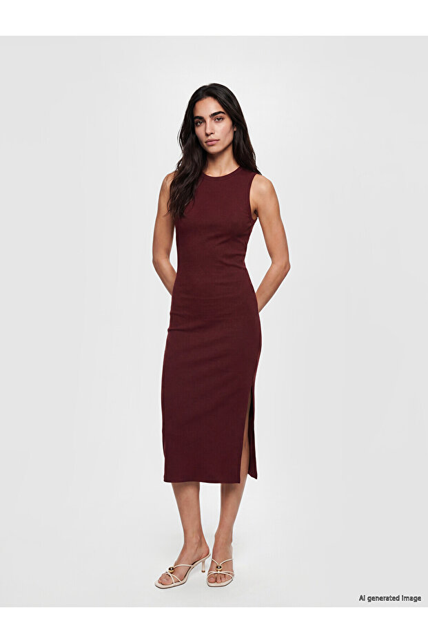 Nevavm Oval Neck Ribbed Bodycon Dress with a Difference