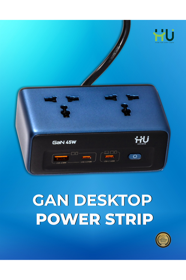 GaN Desktop Power Strip – 2500W Power Strip with 45W USB Fast Charging, Smart