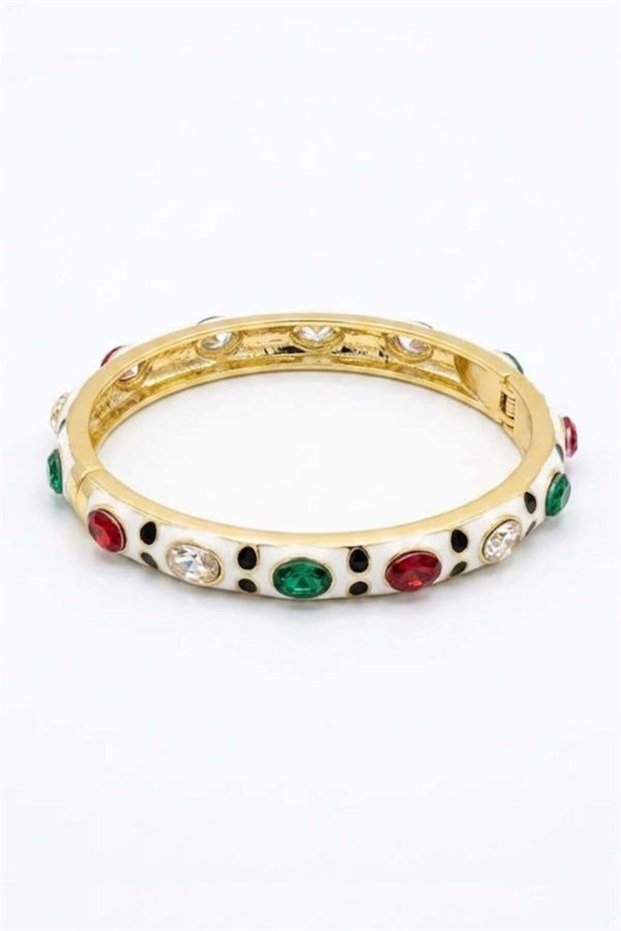 Glb-stl41414 stone-embellished enamel bracelet - white